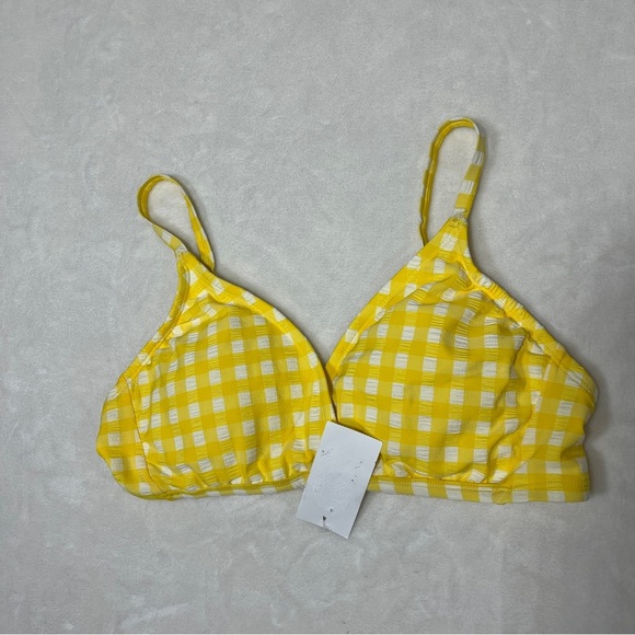 KONA SOL Womens Textured Triangle Bikini Top Yellow and White Size Small - Picture 3 of 6